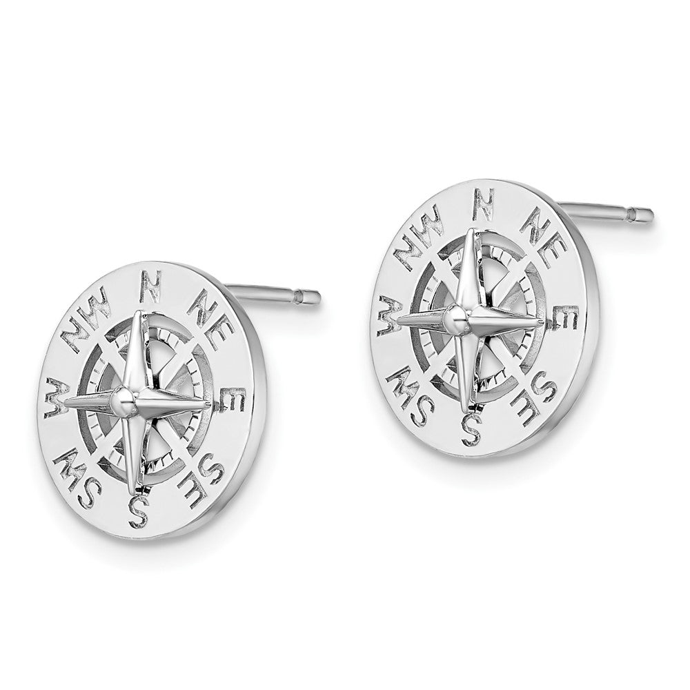 Sterling Silver Rhodium-plated Mini Nautical Compass Post Earrings