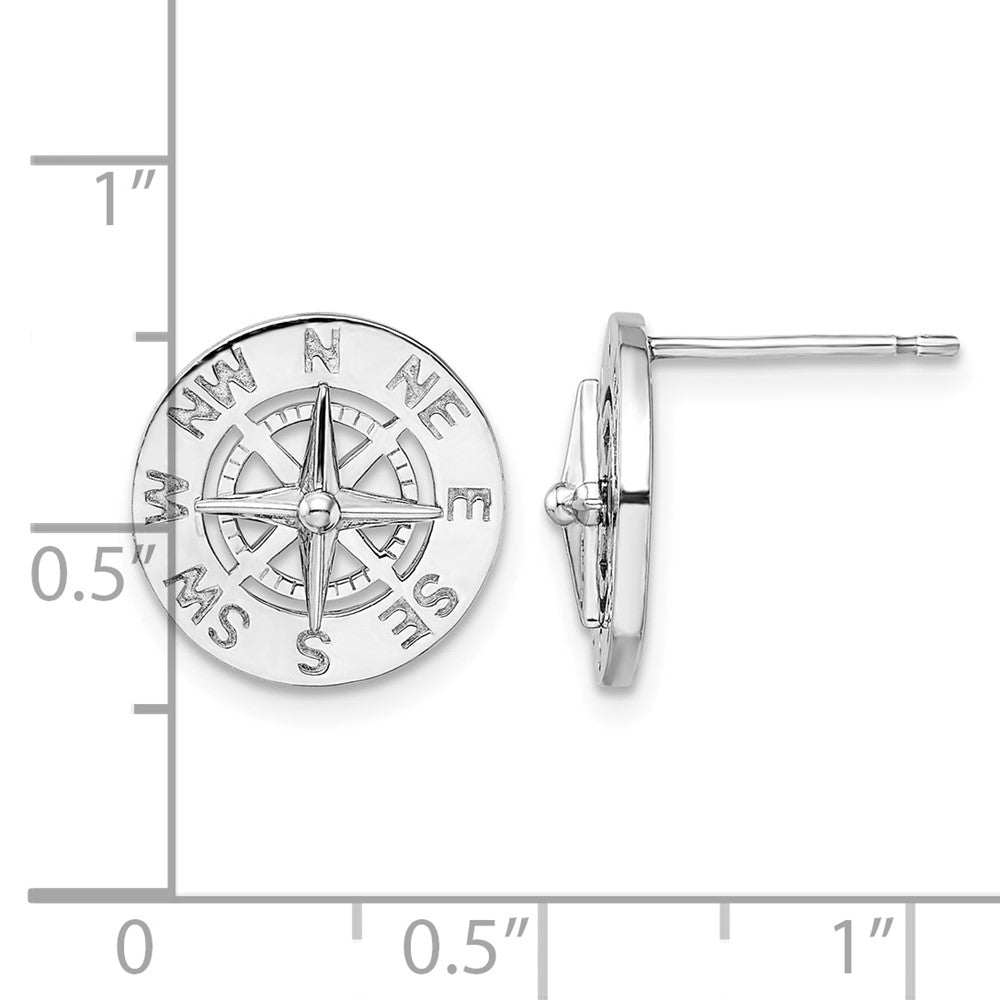 Sterling Silver Rhodium-plated Mini Nautical Compass Post Earrings