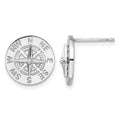 Sterling Silver Rhodium-plated Mini Nautical Compass Post Earrings