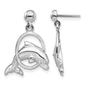 Sterling Silver Rhodium-plated Dolphin in Hoop Dangle Post Earrings