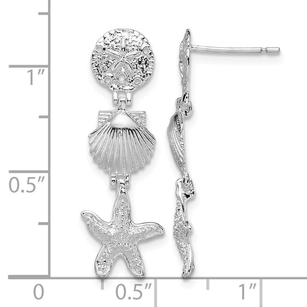 Sterling Silver Rhodium-plated Polished Sea Life Dangle Post Earrings