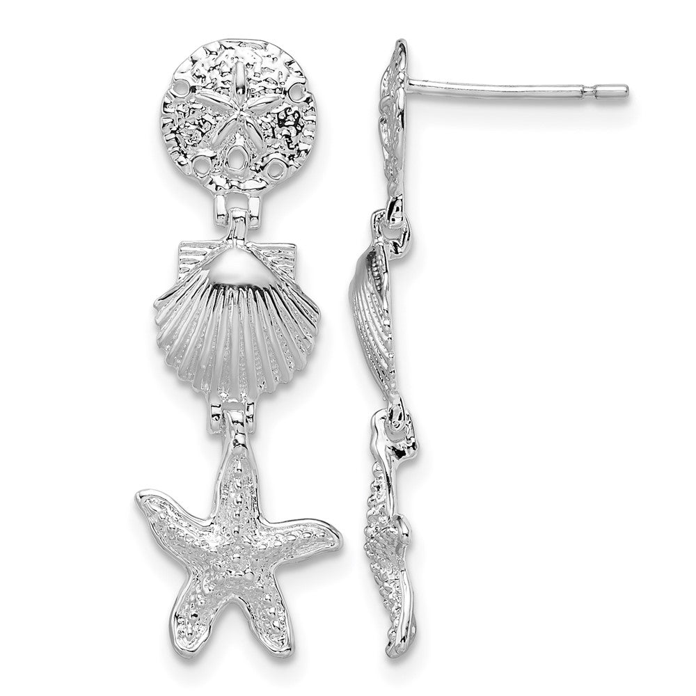 Sterling Silver Rhodium-plated Polished Sea Life Dangle Post Earrings
