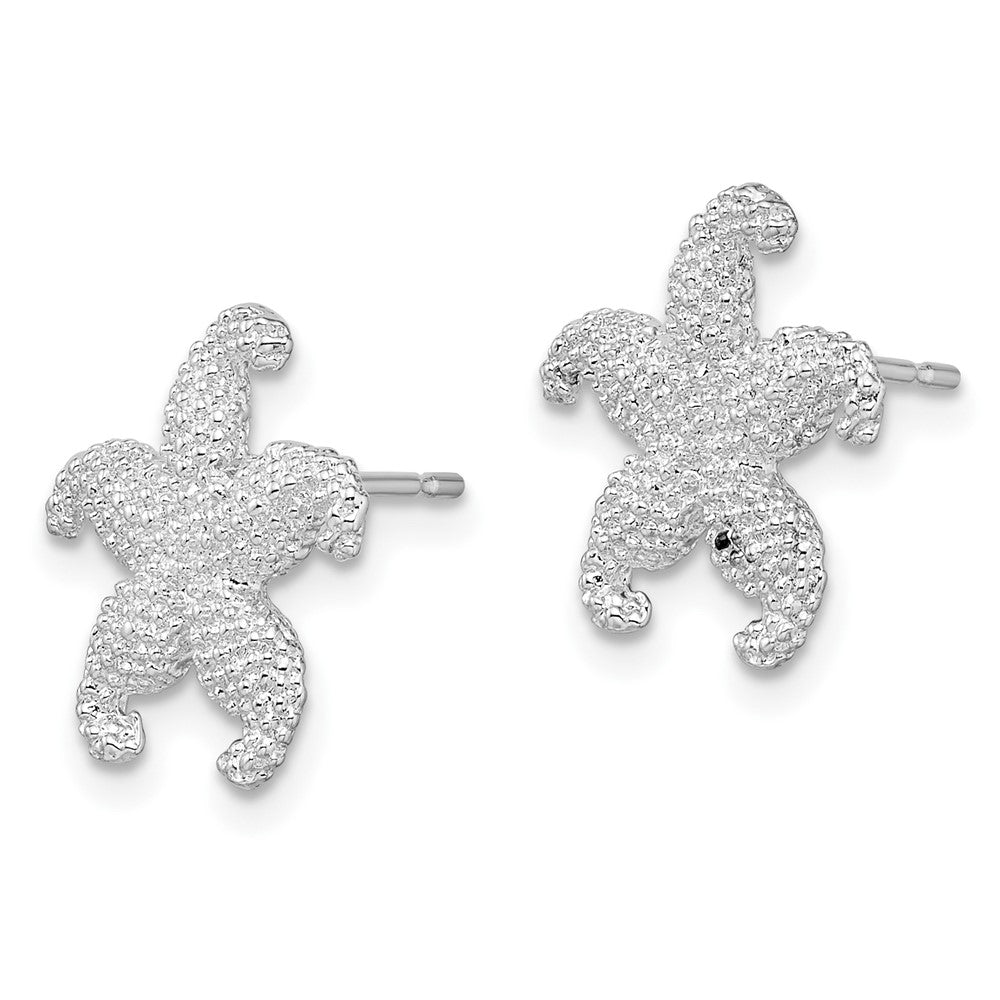 Sterling Silver Rhodium-plated Polished Starfish Post Earrings