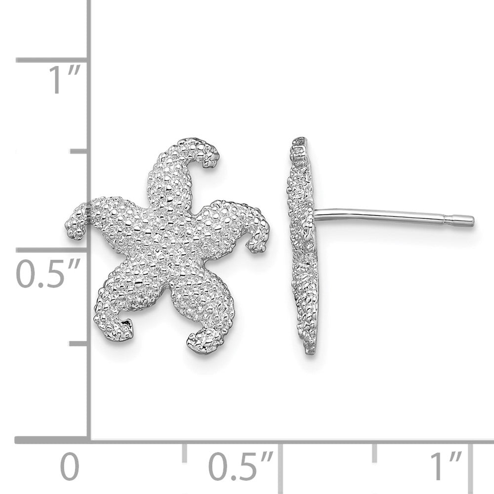 Sterling Silver Rhodium-plated Polished Starfish Post Earrings