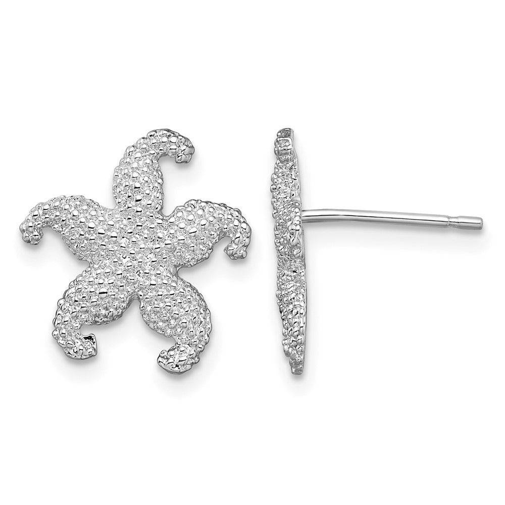 Sterling Silver Rhodium-plated Polished Starfish Post Earrings