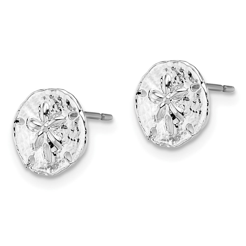 Sterling Silver Rhodium-plated Polished Mini Sand Dollar Post Earrings