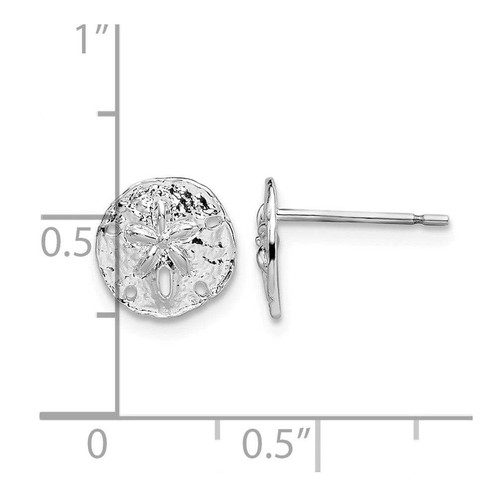 Sterling Silver Rhodium-plated Polished Mini Sand Dollar Post Earrings