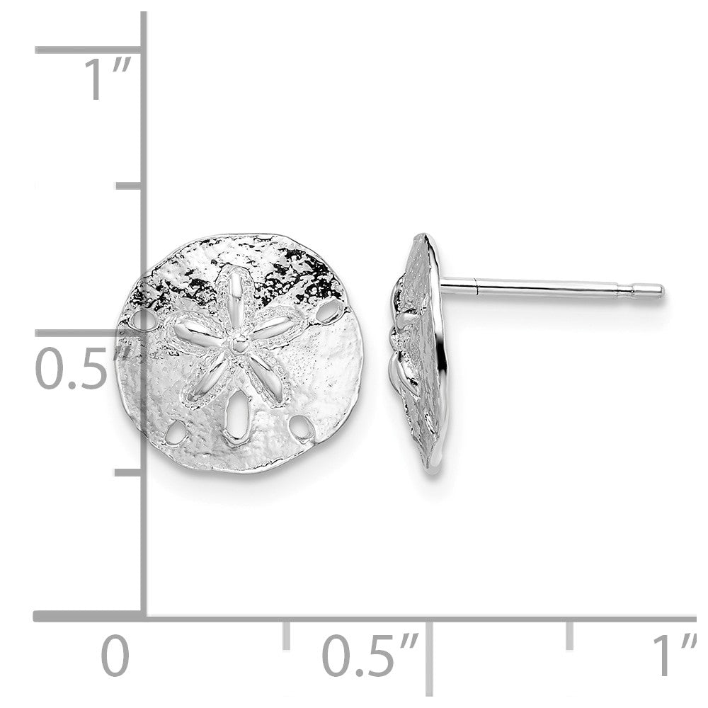 Sterling Silver Rhodium-plated Polished Sand Dollar Post Earrings
