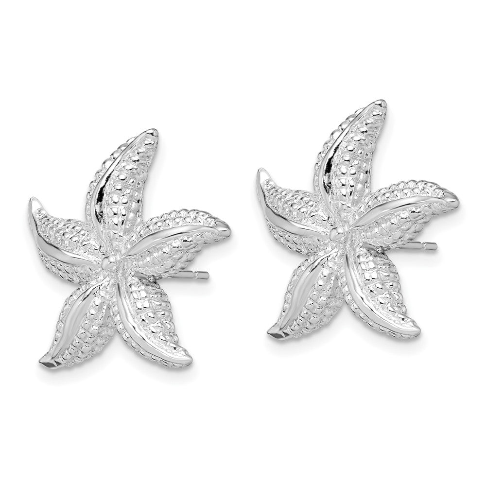 Sterling Silver Rhodium-plated Polished Starfish Post Earrings