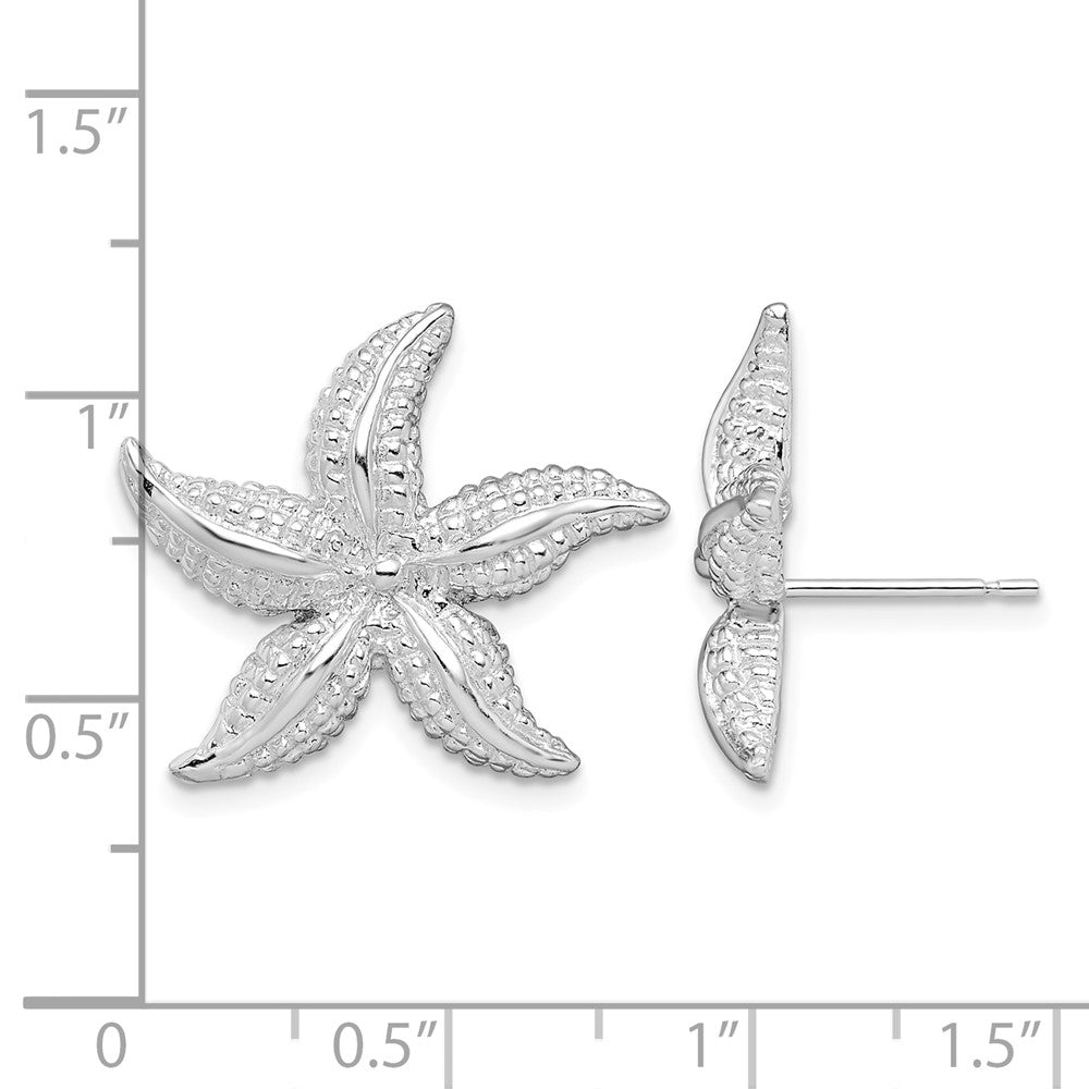 Sterling Silver Rhodium-plated Polished Starfish Post Earrings