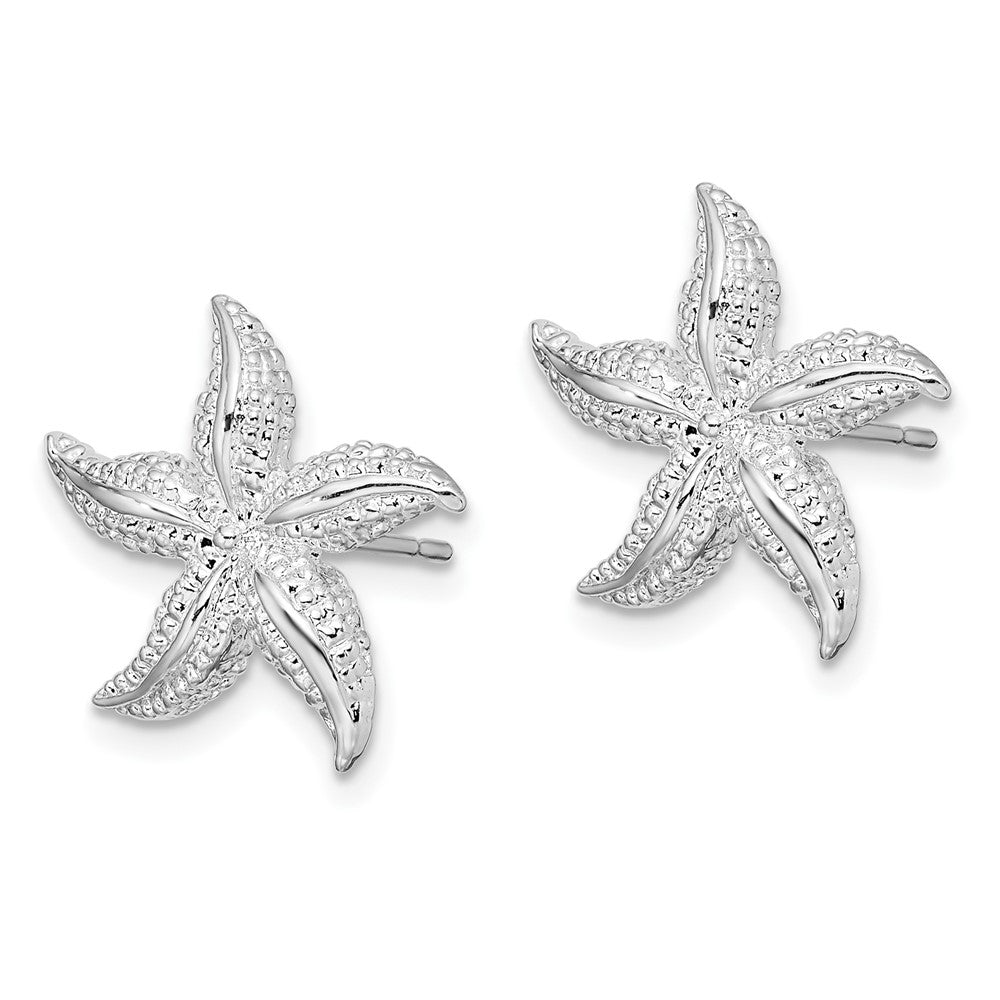 Sterling Silver Rhodium-plated Polished Small Starfish Post Earrings