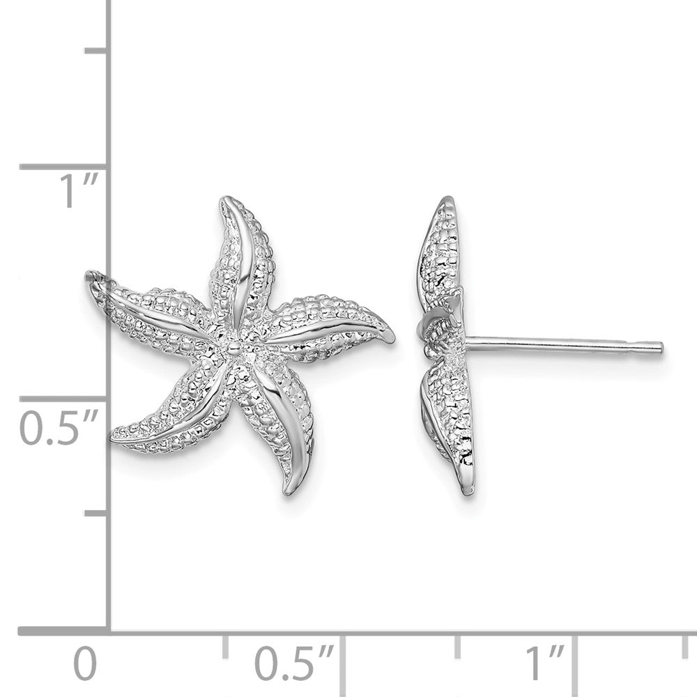 Sterling Silver Rhodium-plated Polished Small Starfish Post Earrings