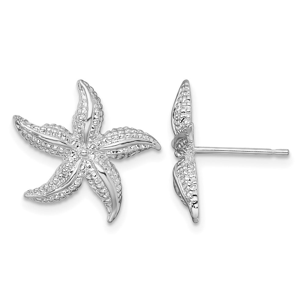 Sterling Silver Rhodium-plated Polished Small Starfish Post Earrings