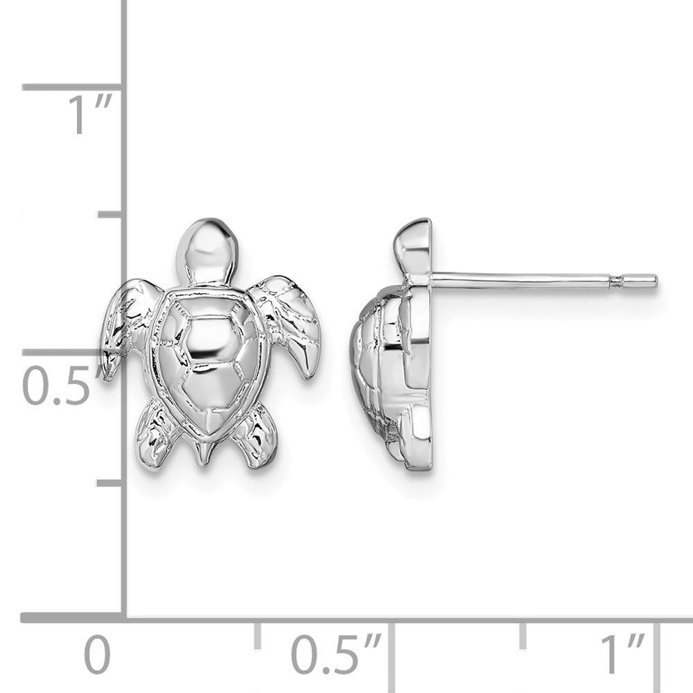 Sterling Silver Rhodium-plated Polished Mini Sea Turtle Post Earrings