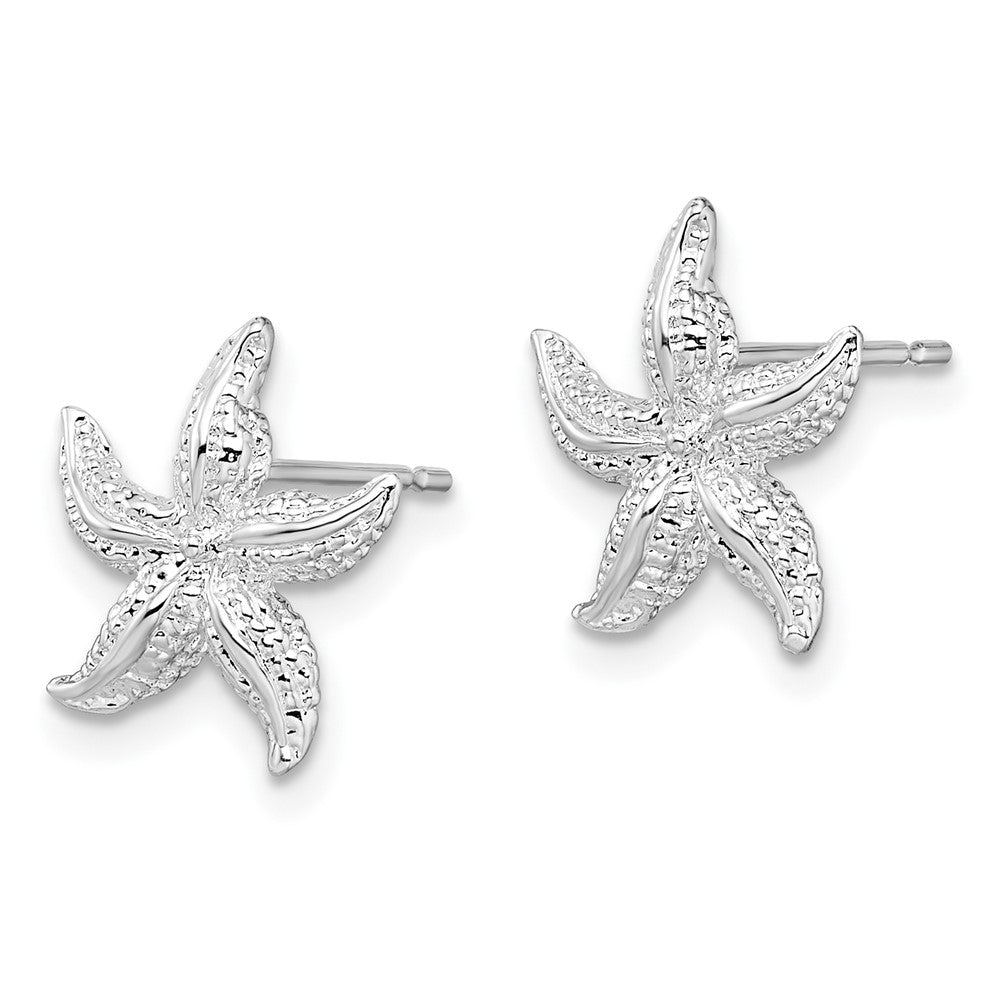 Sterling Silver Rhodium-plated Polished Starfish Post Earrings