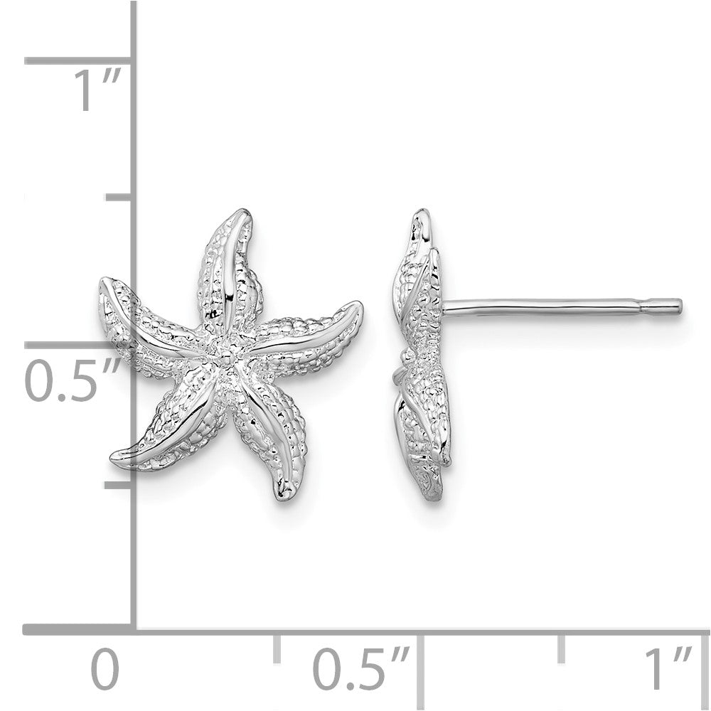 Sterling Silver Rhodium-plated Polished Starfish Post Earrings