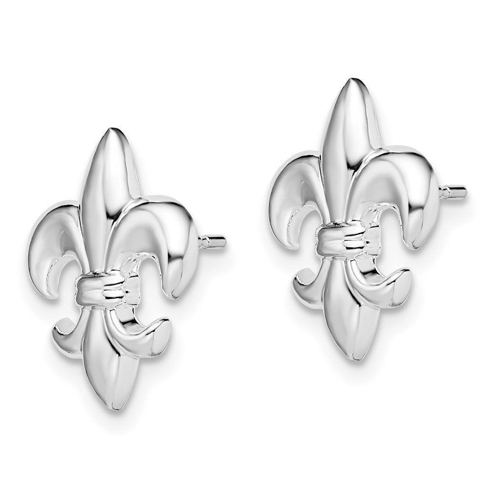 Sterling Silver Rhodium-plated Polished Small Fleur de Lis Post Earrings
