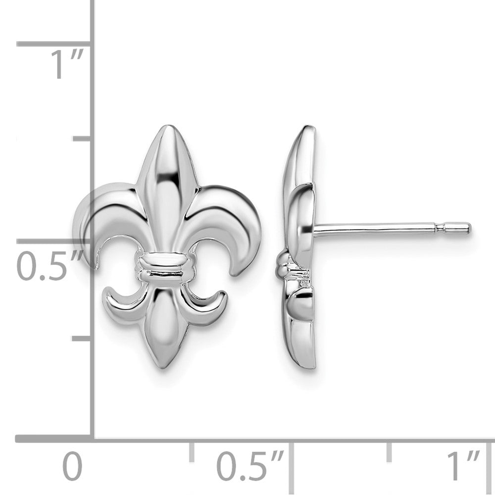 Sterling Silver Rhodium-plated Polished Small Fleur de Lis Post Earrings