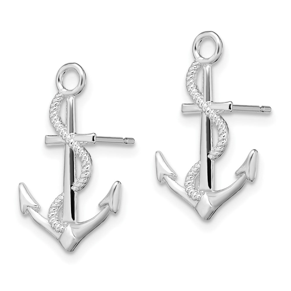 Sterling Silver Rhodium-plated Polished Anchor w/Rope Post Earrings