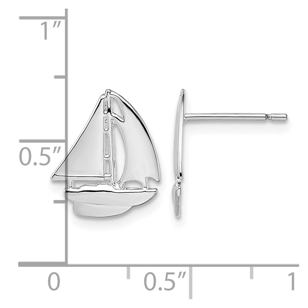 Sterling Silver Rhodium-plated Polished Small Sailboat Post Earrings