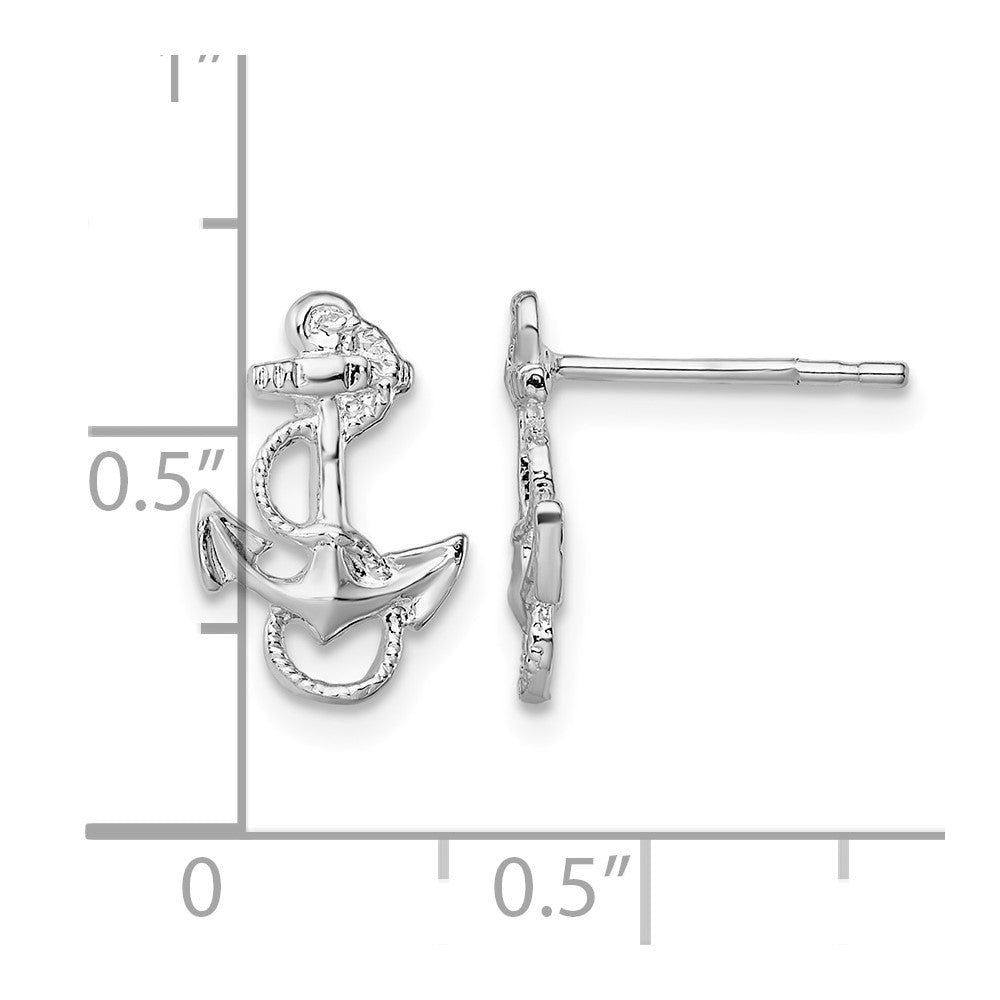 Sterling Silver Rhodium-plated Polished Anchor w/Rope Post Earrings