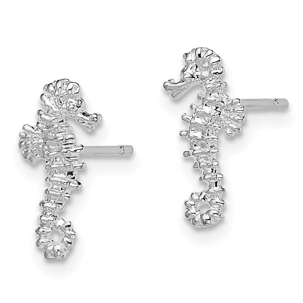 Sterling Silver Rhodium-plated Polished Mini Seahorse Post Earrings