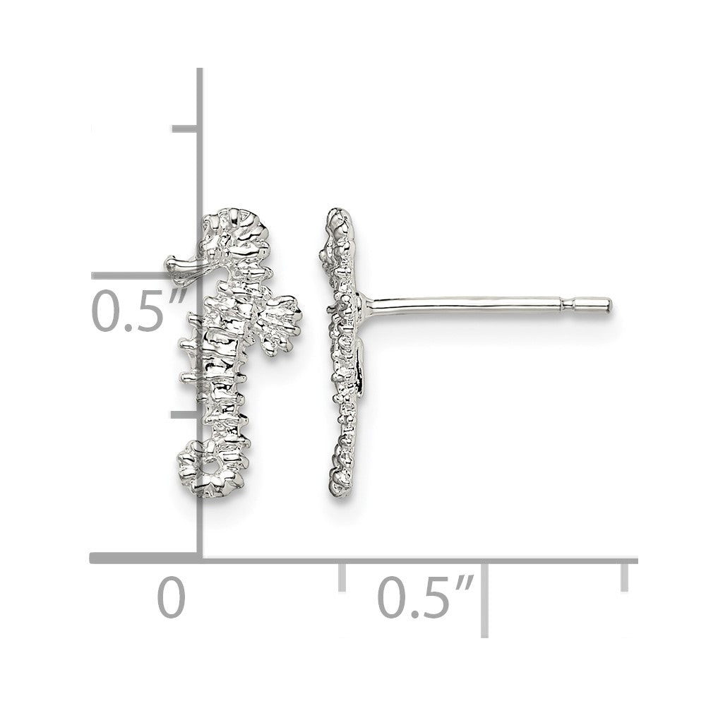 Sterling Silver Rhodium-plated Polished Mini Seahorse Post Earrings