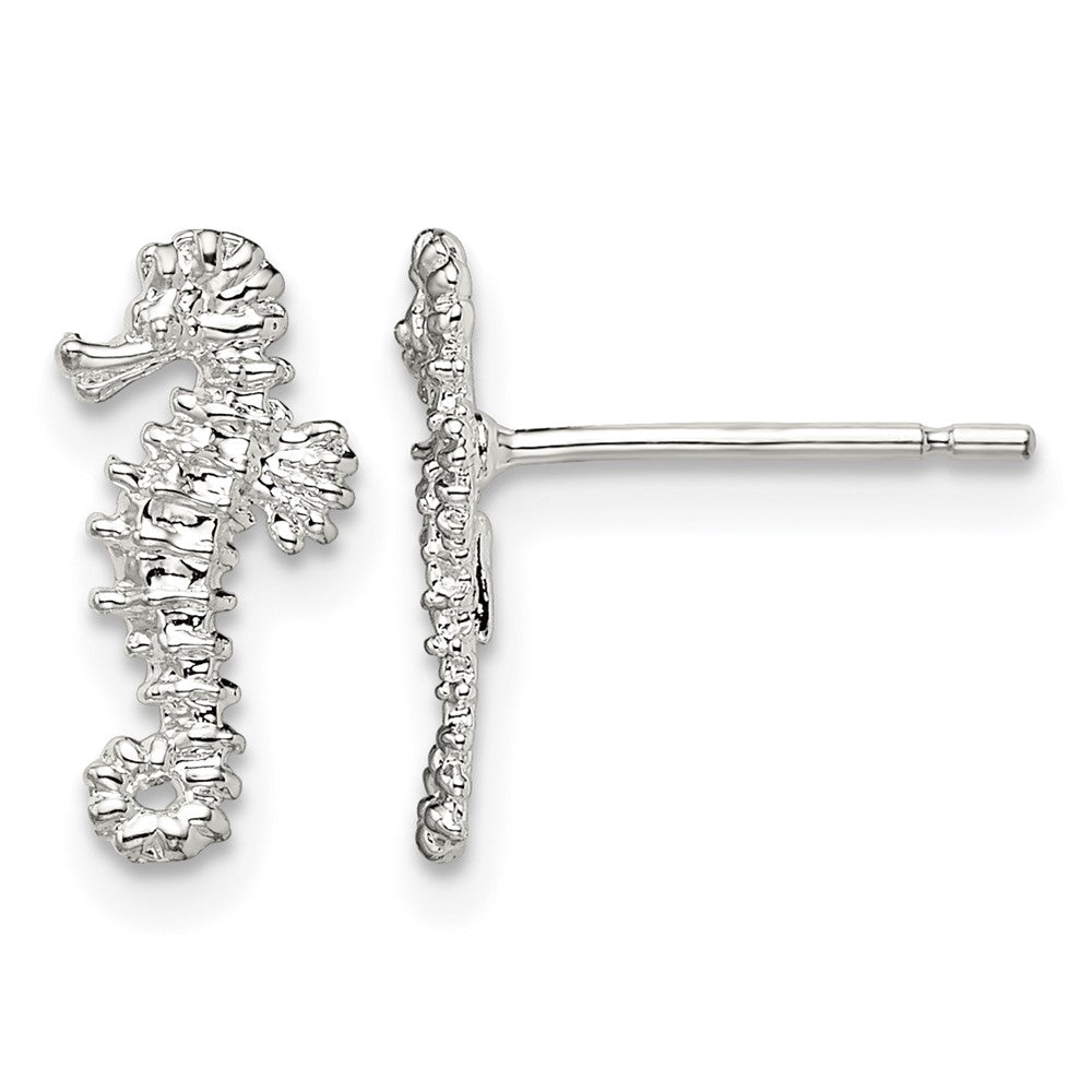 Sterling Silver Rhodium-plated Polished Mini Seahorse Post Earrings