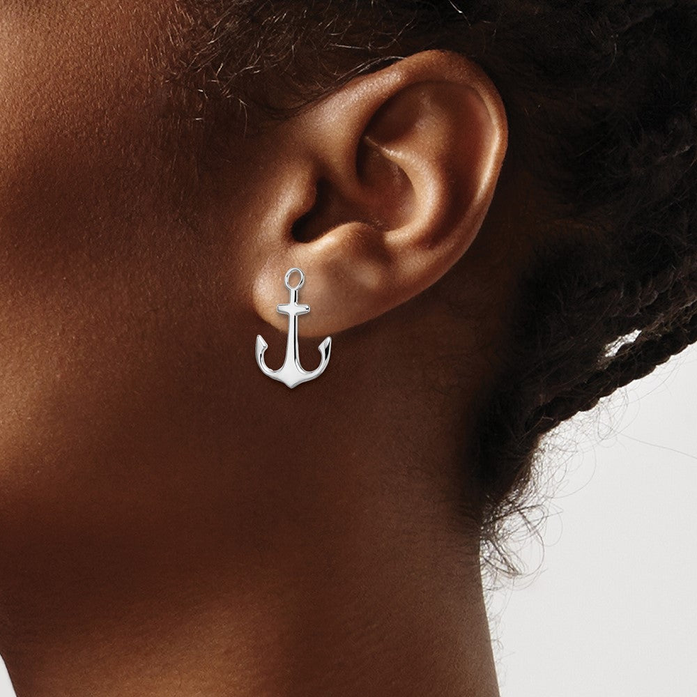 Sterling Silver Rhodium-plated Polished Anchor Post Earrings