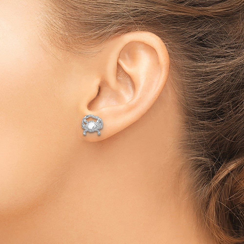 Sterling Silver Rhodium-plated Polished Small Blue Crab Post Earrings