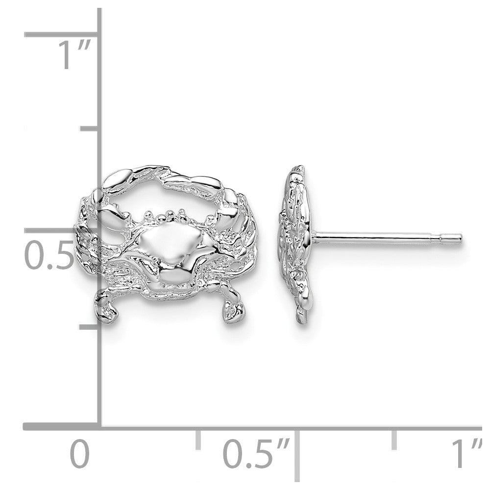 Sterling Silver Rhodium-plated Polished Small Blue Crab Post Earrings