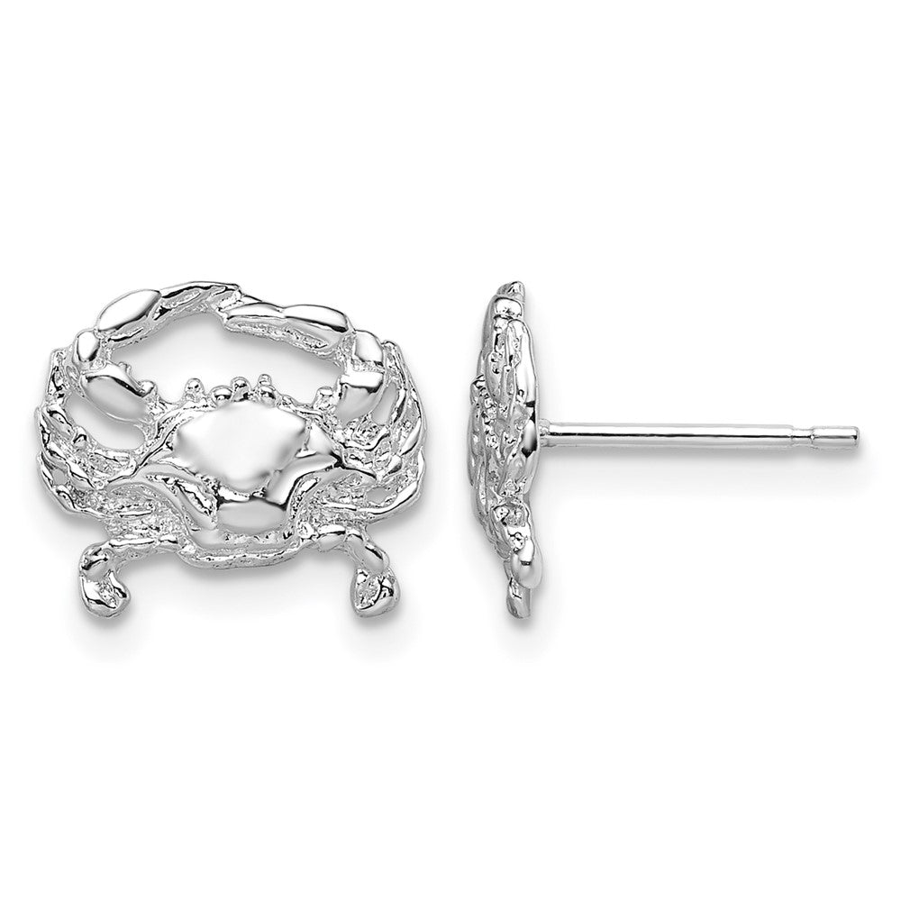 Sterling Silver Rhodium-plated Polished Small Blue Crab Post Earrings