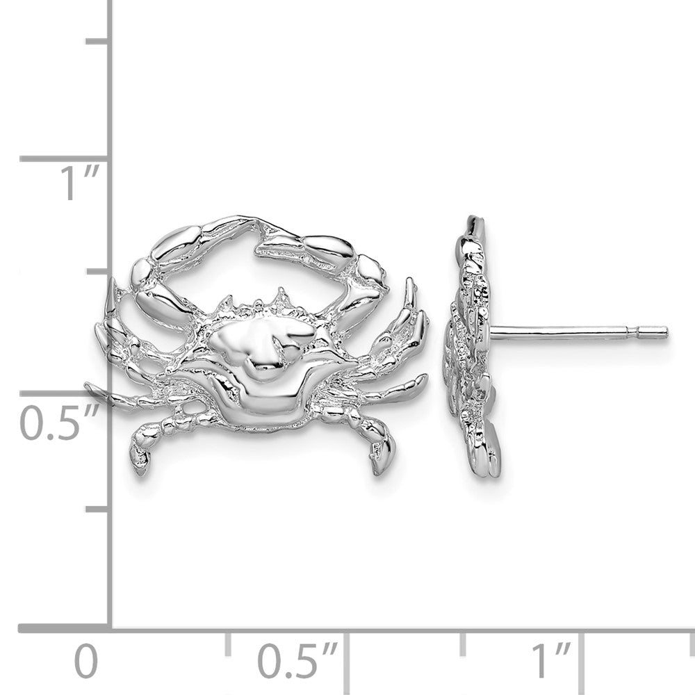 Sterling Silver Rhodium-plated Polished Blue Crab Post Earrings