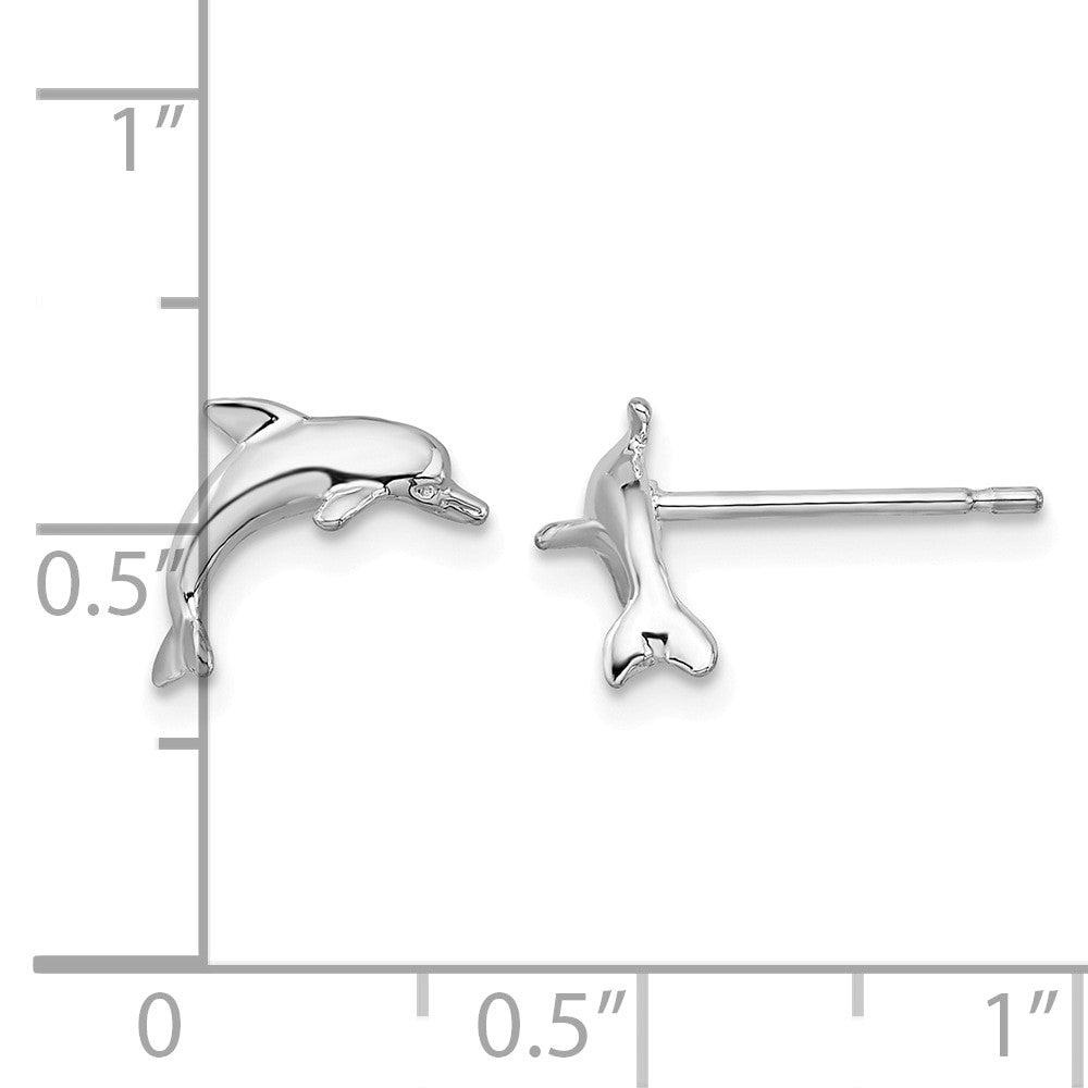 Sterling Silver Rhodium-plated Polished Dolphin Post Earrings