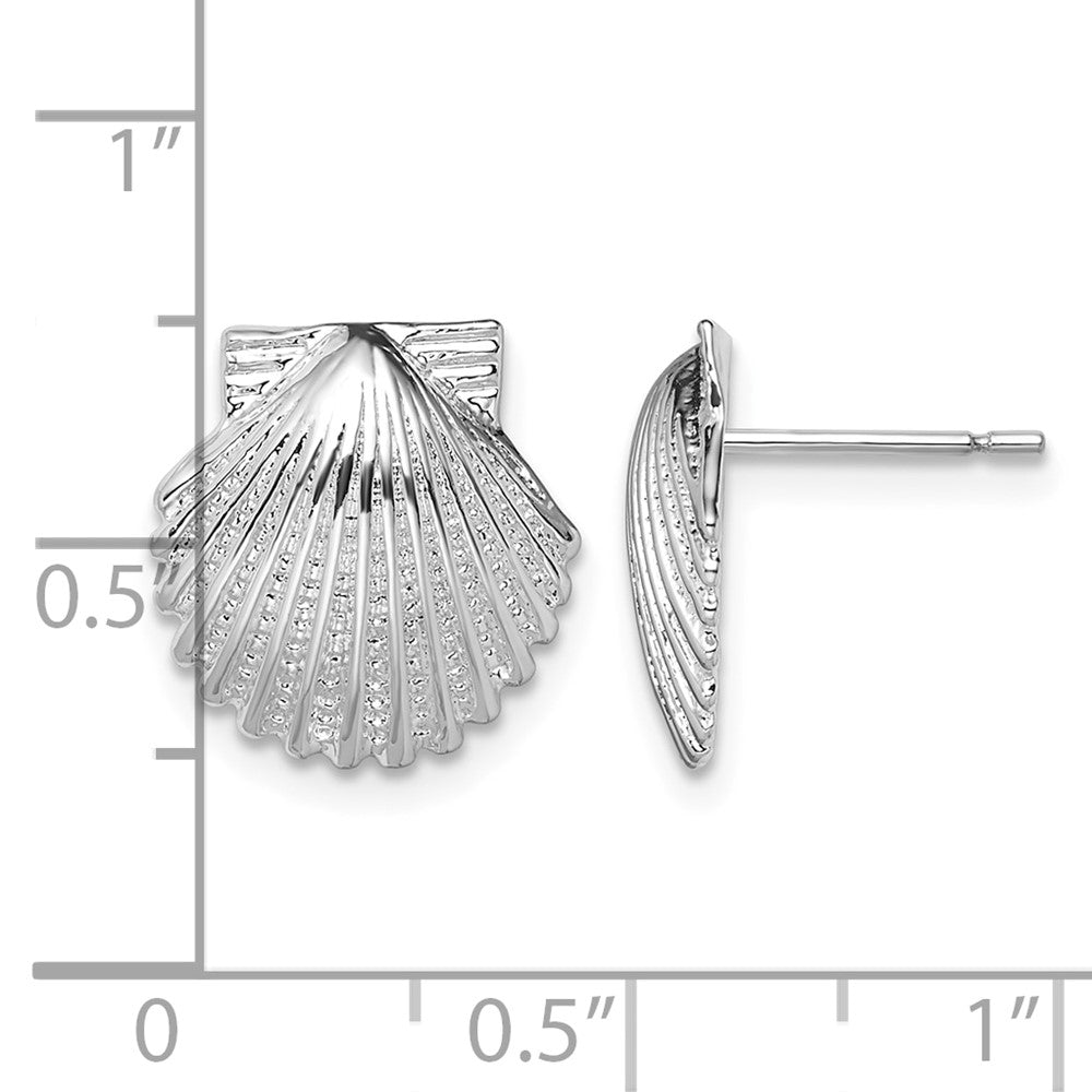 Sterling Silver Rhodium-plated Polished Scallop Shell Post Earrings