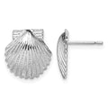 Sterling Silver Rhodium-plated Polished Scallop Shell Post Earrings