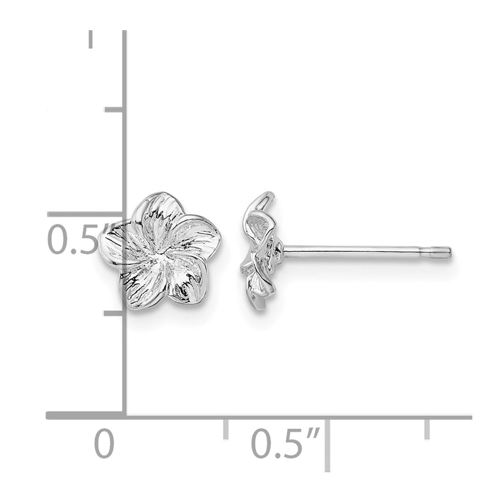 Sterling Silver Rhodium-plated Polished Plumeria Flower Post Earrings
