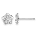Sterling Silver Rhodium-plated Polished Plumeria Flower Post Earrings