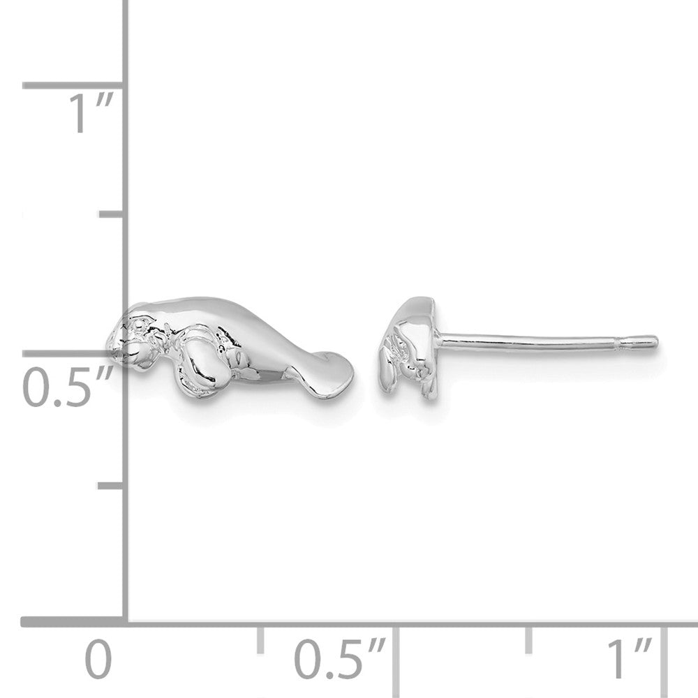 Sterling Silver Rhodium-plated Polished Mini Manatee Post Earrings