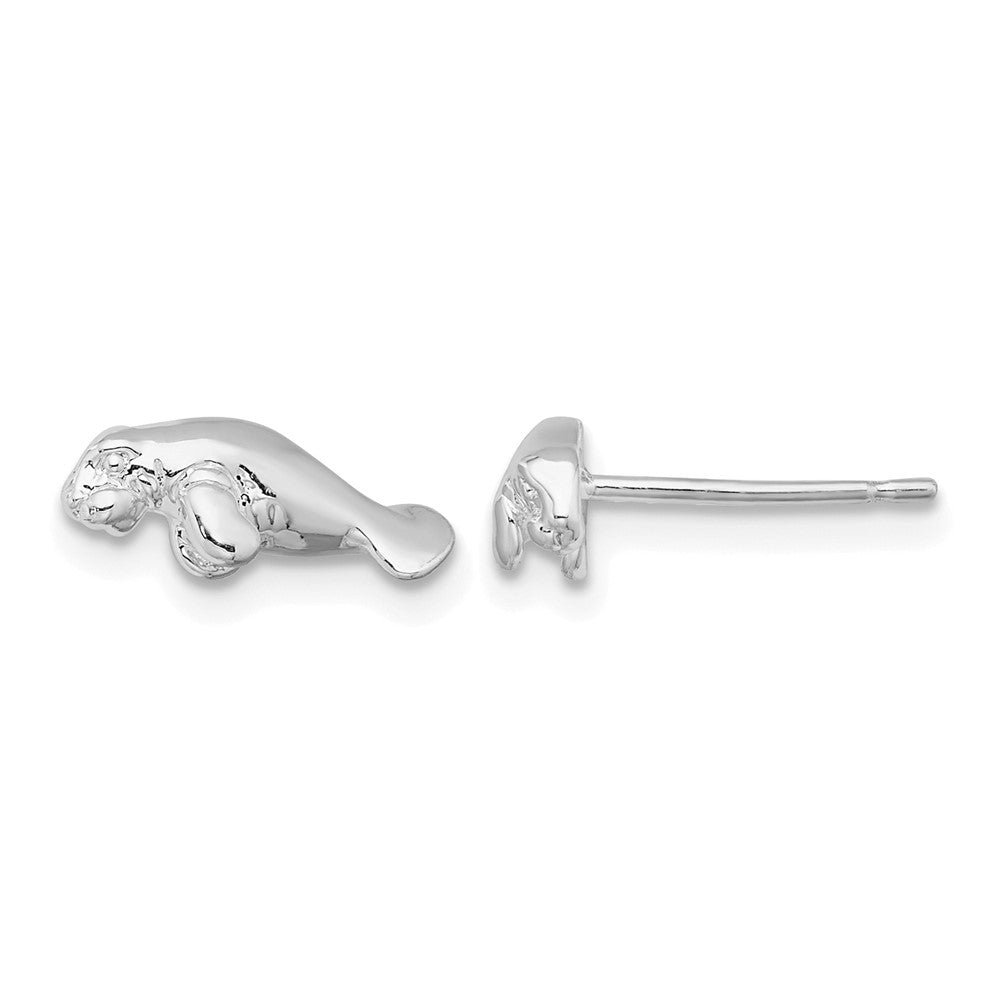 Sterling Silver Rhodium-plated Polished Mini Manatee Post Earrings