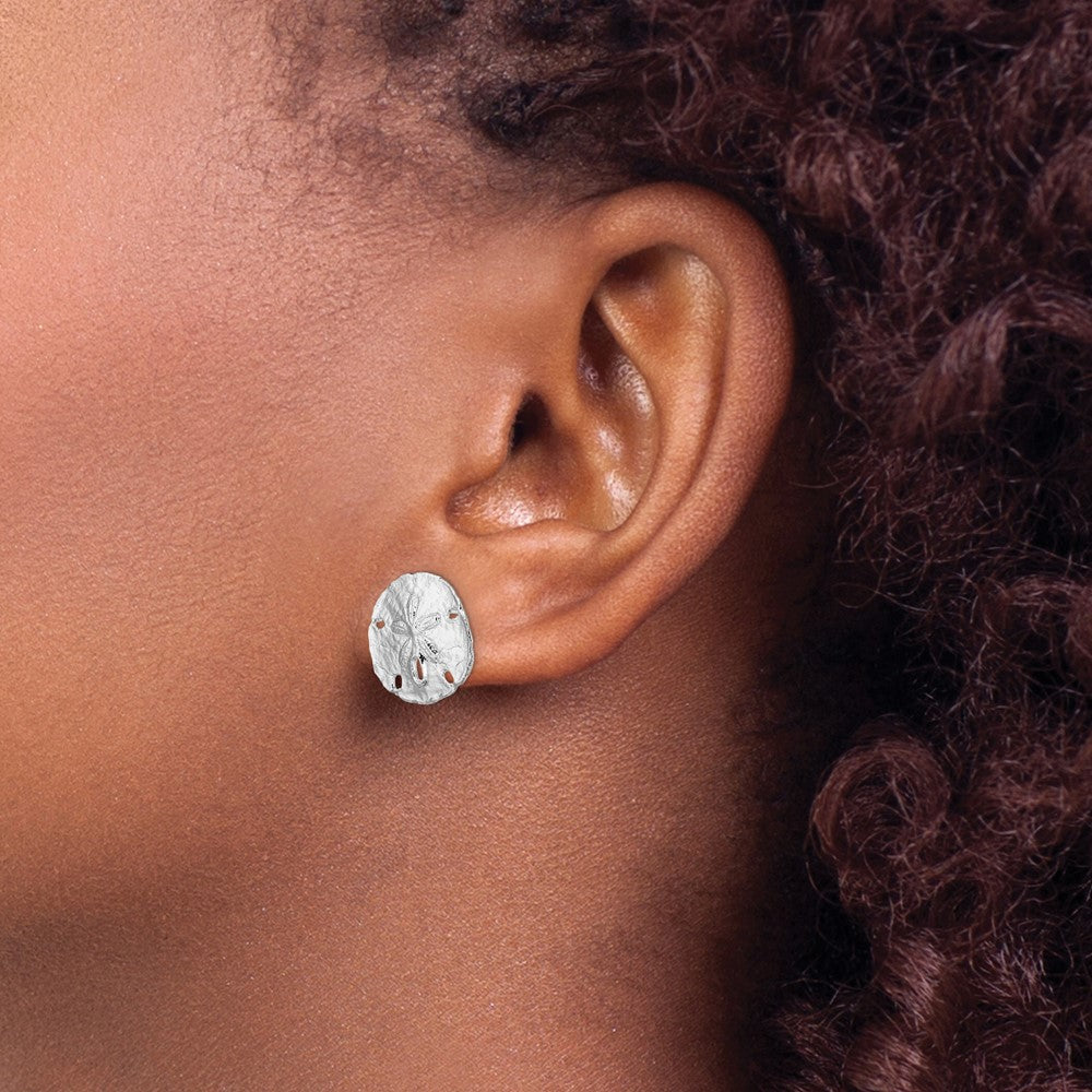 Sterling Silver Rhodium-plated Polished Sand Dollar Post Earrings