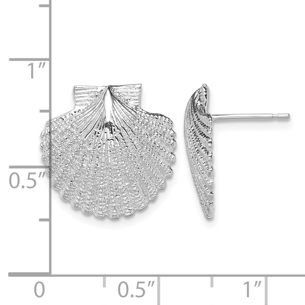 Sterling Silver Rhodium-plated Polished Large Scallop Shell Post Earrings