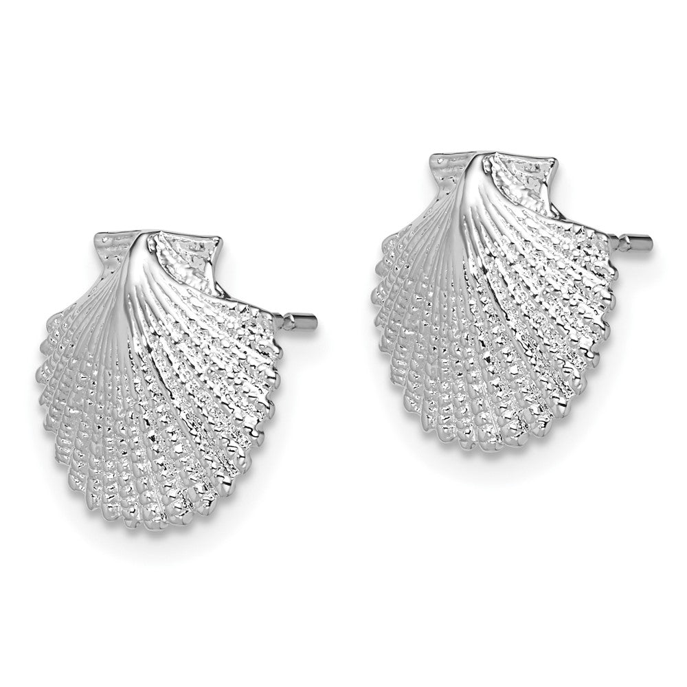 Sterling Silver Rhodium-plated Polished Scallop Shell Post Earrings