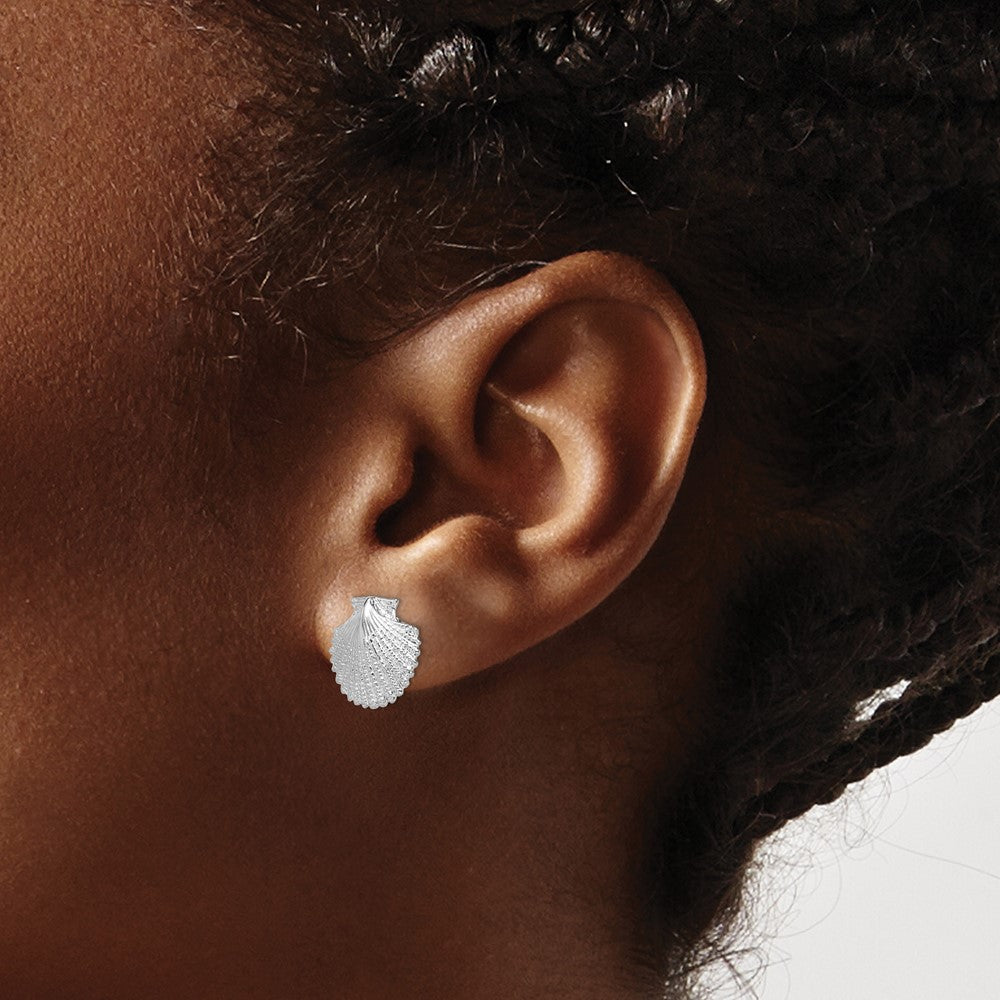 Sterling Silver Rhodium-plated Polished Scallop Shell Post Earrings