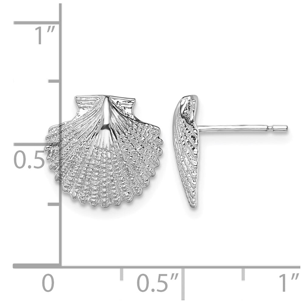 Sterling Silver Rhodium-plated Polished Scallop Shell Post Earrings