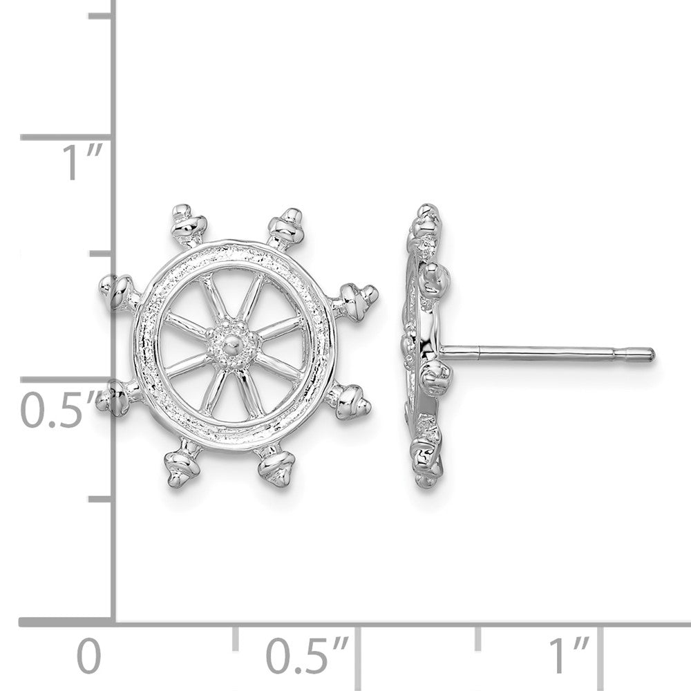 Sterling Silver Rhodium-plated Polished Ships Wheel Post Earrings
