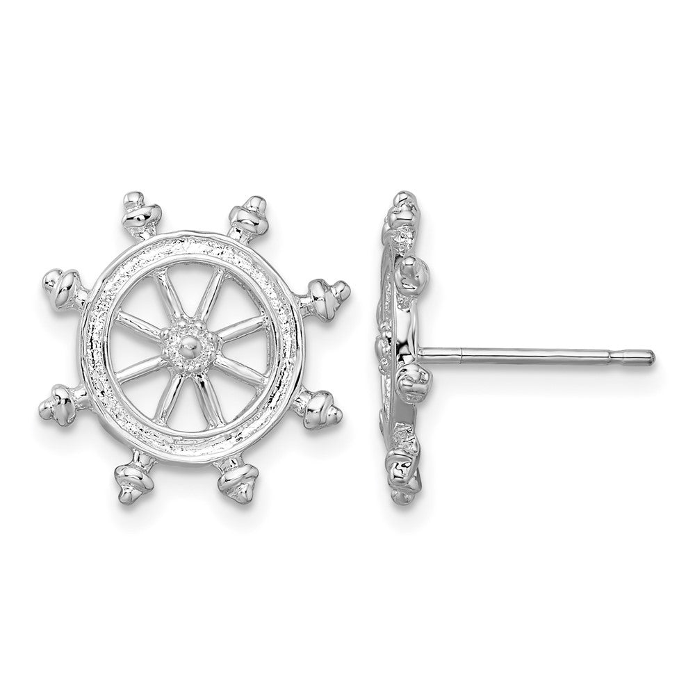 Sterling Silver Rhodium-plated Polished Ships Wheel Post Earrings