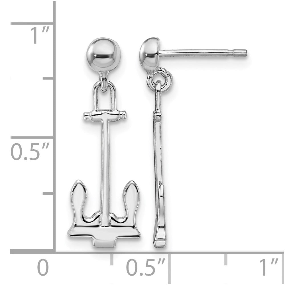 Sterling Silver Rhodium-plated Polished Anchor Dangle Post Earrings