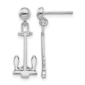 Sterling Silver Rhodium-plated Polished Anchor Dangle Post Earrings