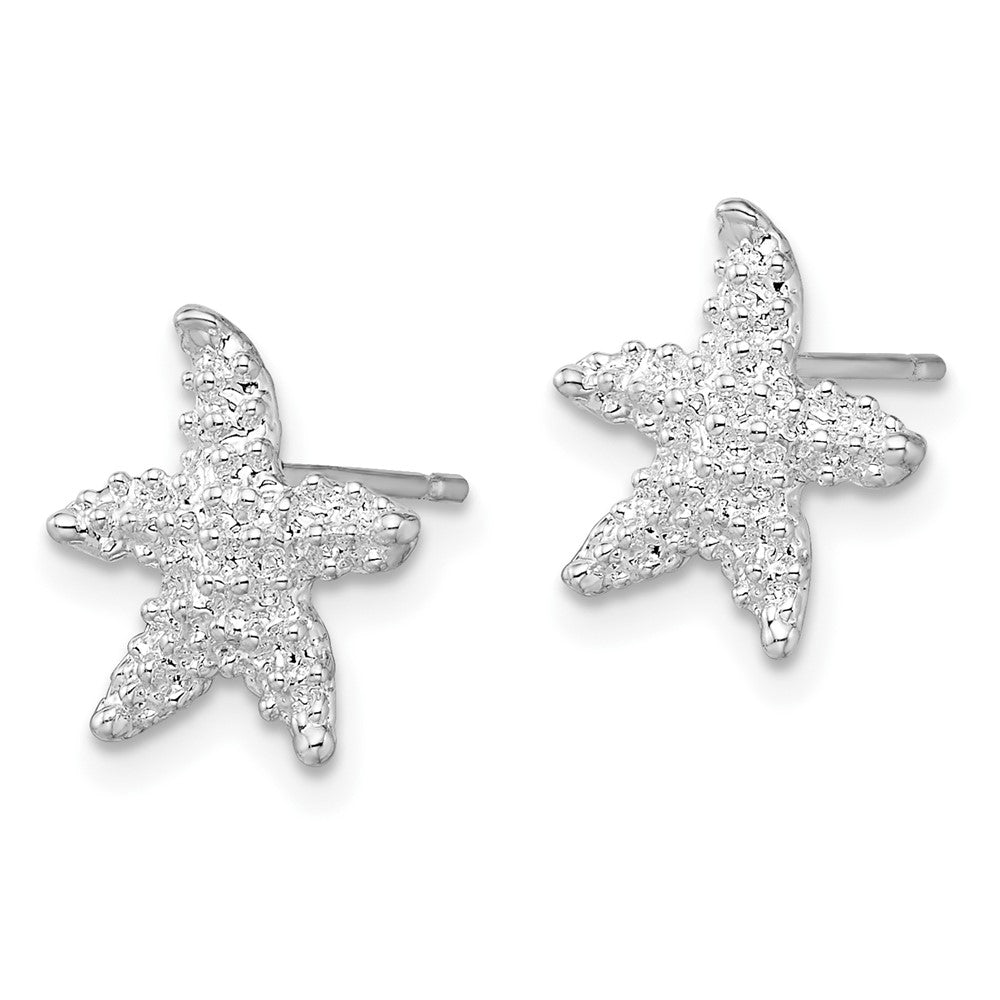 Sterling Silver Rhodium-plated Polished Starfish Post Earrings